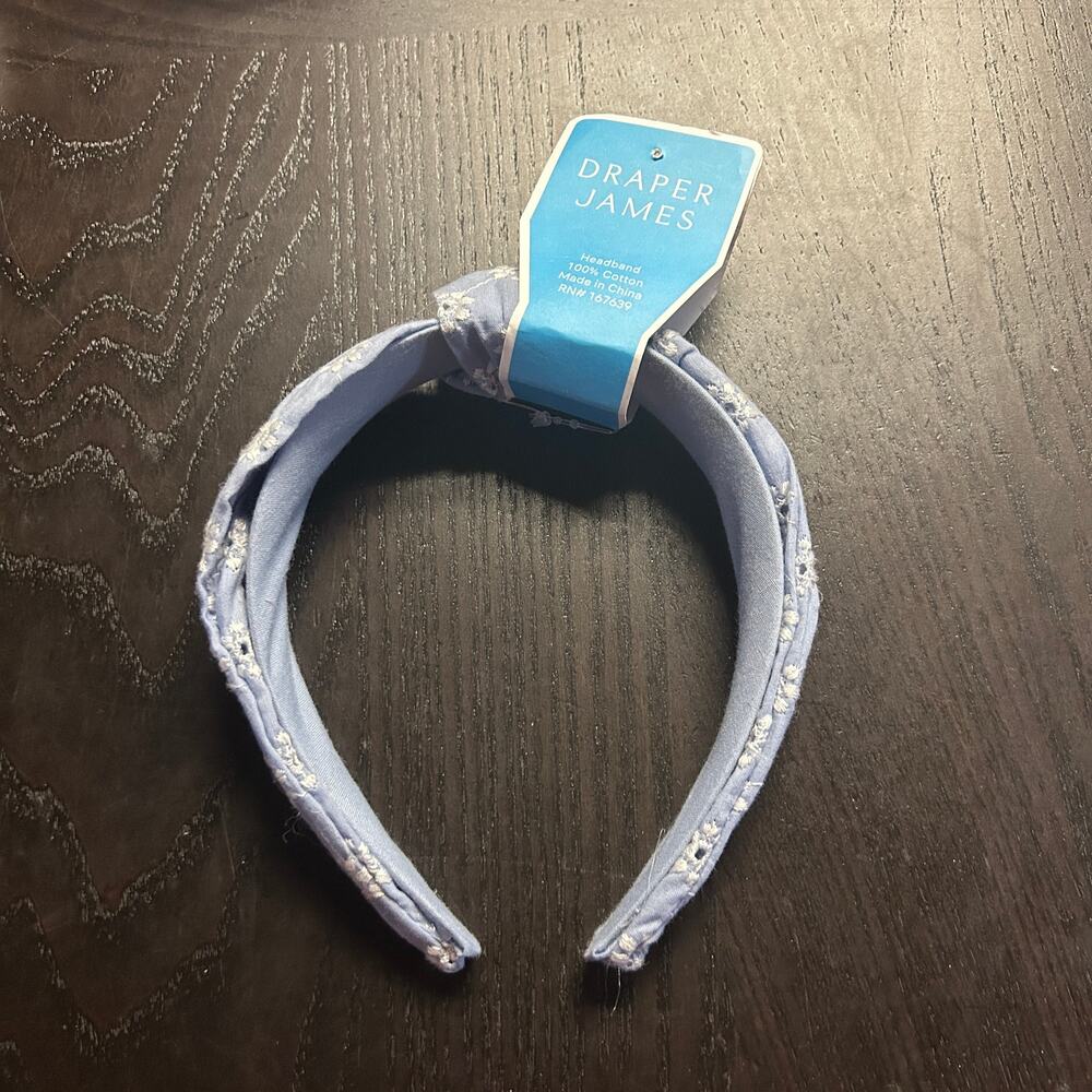 FLAWED Draper James Blue Embroidered Cotton Headband